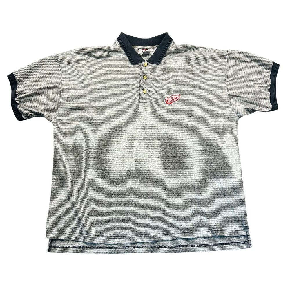 Vintage Detroit Redwings Polo Shirt Men's 2XL XXL Gray Striped 1990s Sportswear